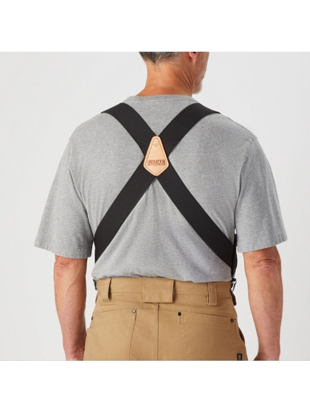 Duluth Trading Co Black Work Suspenders with Tan Leather Patch